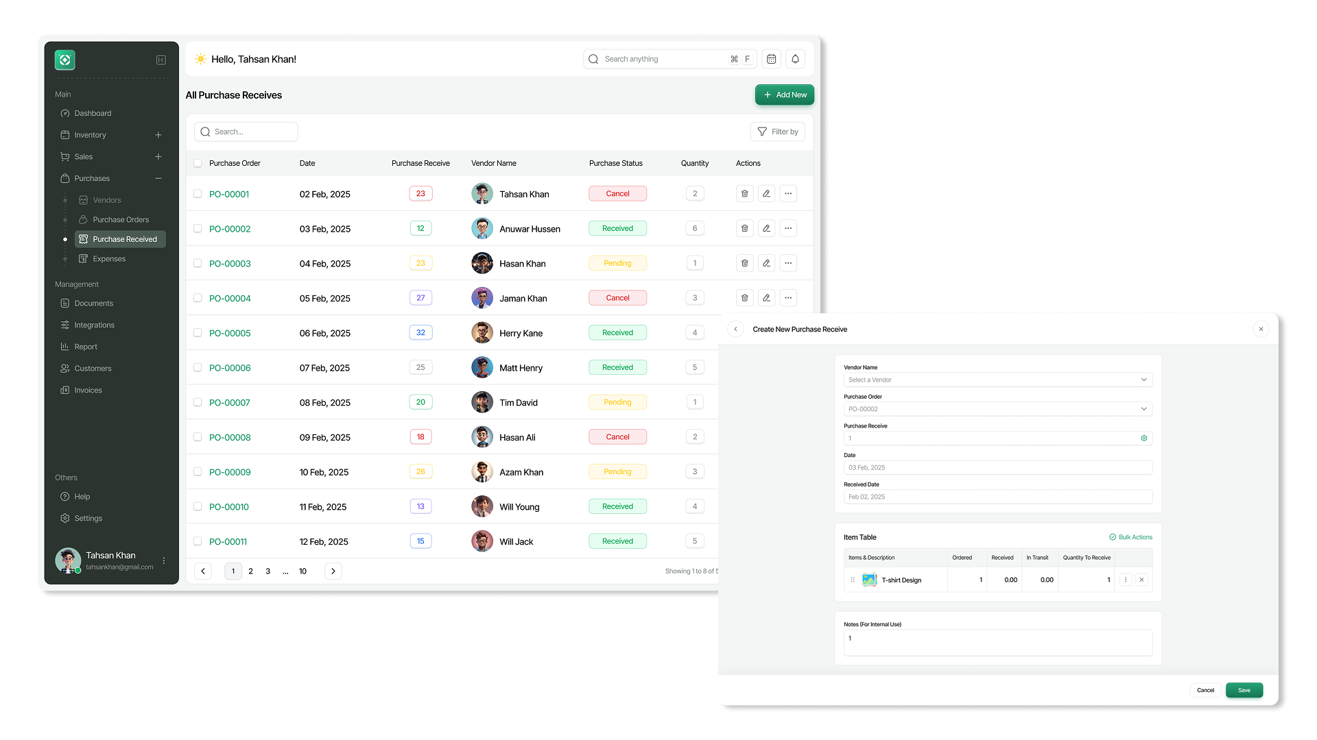 Accounting program for managing purchases